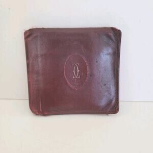 Cartier Men's Vintage Bifold‎ Leather Bordeaux Red Wallet Medium Retro Card Fair